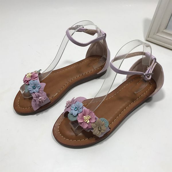 

sandals ladies buckle straps soft pu shoes women's low heels shoes for women flowers sewing open toe casual summer female rubber, Black