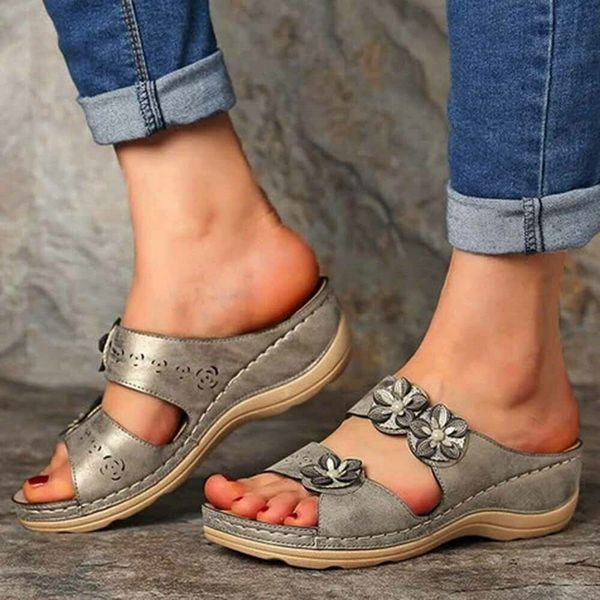 

dress shoes adisputent women's sandals summer handmade ladies fashion leather floral women flat retro slippers, Black