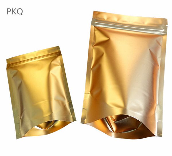 

gift wrap 9*13cm +3cm small gold aluminum foil mylar bag stand up zipper pouch resealable retail packaging