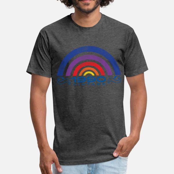 

1990 vintage rainbow t shirt men designer tee shirt round collar male loose funny spring unique shirt