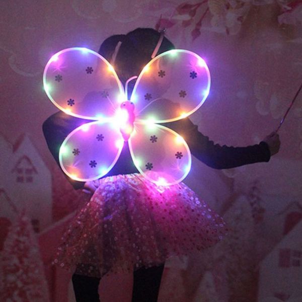 

3pcs kids girls led flashing angel set fairy magic wand bandana crown sweet little princess carnival party costume, Slivery;white