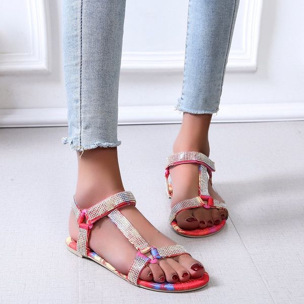 

sandals 2021 summer women crystal fashion female big size flat mixed colors ladies casual beach shoes, Black