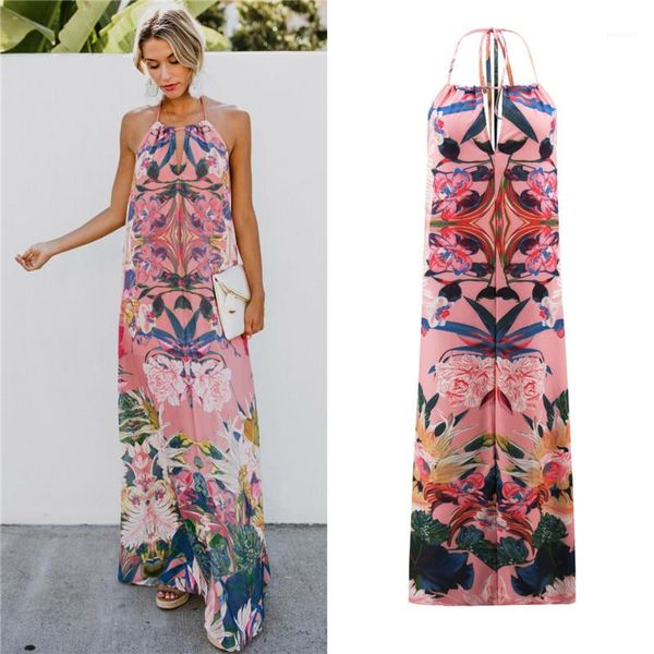 

maxi dresses sleeveless halter backless slash neck dresses fashion womens summer holiday dresses floral printed women, White;black