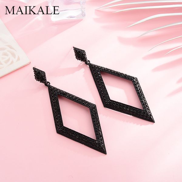 

stud maikale vintage geometric big earrings with exaggerated rhombus pendant crystal rhinestone for women jewelry gifts, Golden;silver