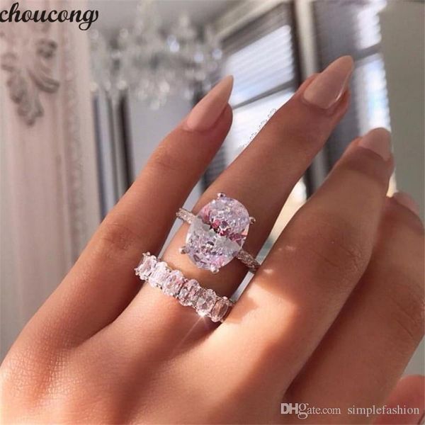 

vecalon promise ring set oval cut 5a zircon stone 925 sterling silver engagement wedding band rings for women finger jewelry, Slivery;golden