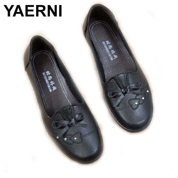 

yaerni2020 женская обувь весной и осенью новый стиль моды с плоским дном круглой головки узла матери обувь, Black