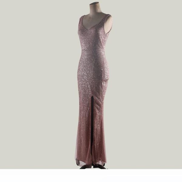 

women elegant stylish party evening dress slim fit formal dress sleeveless sequins bling shinning maxi split dresses, Black;gray