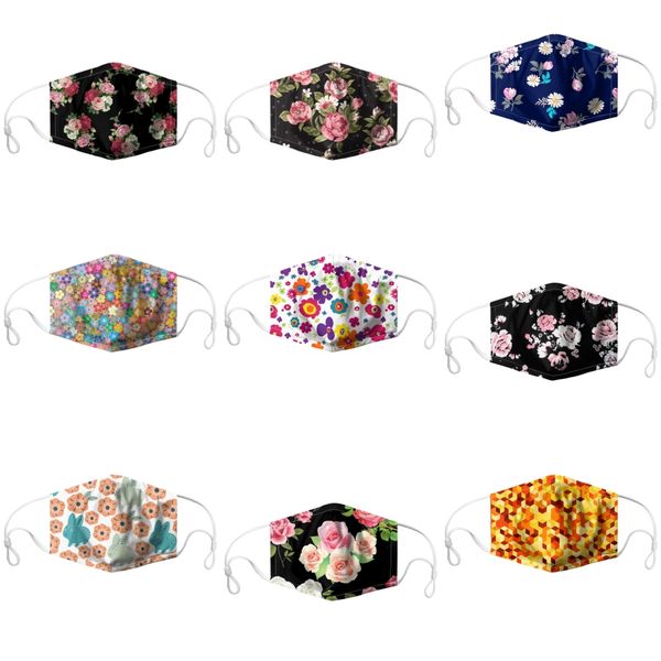 

ciffon mout masks floral printed flowers masks women summer sport doule wased mesed mask dustproof#205, Black