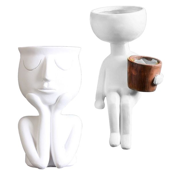 

2pcs human portrait sculpture flower pots vase succulent planter indoor