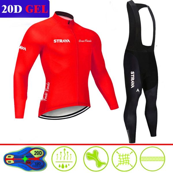 

2020 strava long sleeve cycling jersey bib pants ropa ciclismo cycling wear mtb wear long sleeve men's, Black;blue