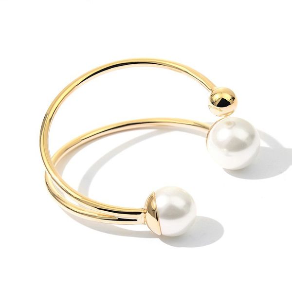

fashion women gold color metal charm fine open bracelets bangles bright pearl bracelet personality parallel bars bracelet, Black