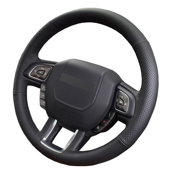 

black pu faux leather diy hand-stitched car steering wheel cover for land rover range rover evoque 2012-2018