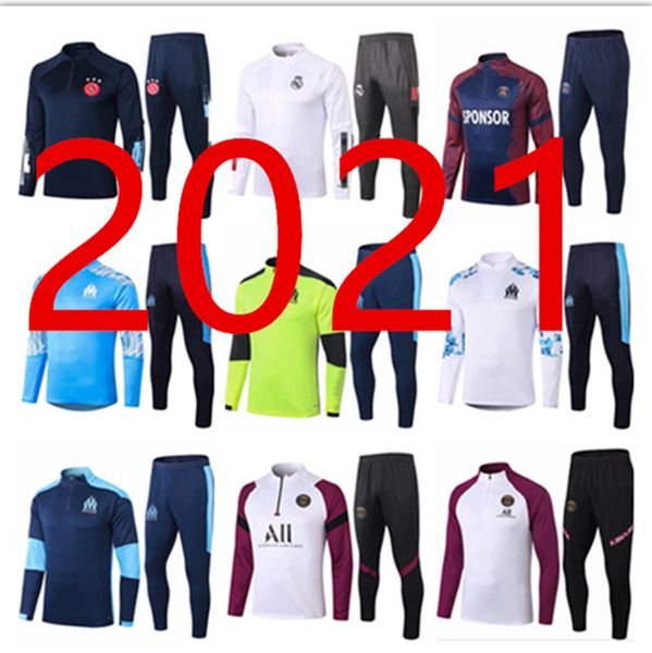 

20 21 marseille men football training tracksuit real madrid soccer training suit 2020 2021 paris mbappe survetement de foot chandal jogging, Black