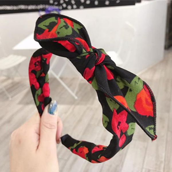 

red flower print bow hairband women hair ornament wide head band bow knotted center headband adults headdress