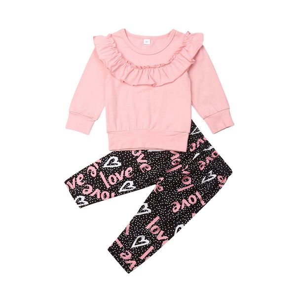 

newborn baby girls cotton casual clothes ruffle letter print pants outfits, White