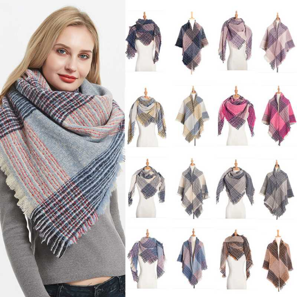 

scarves autumn winter women scarf plaid warm cashmere soft shawls luxury neck bandana lady wrap year gifts, Blue;gray