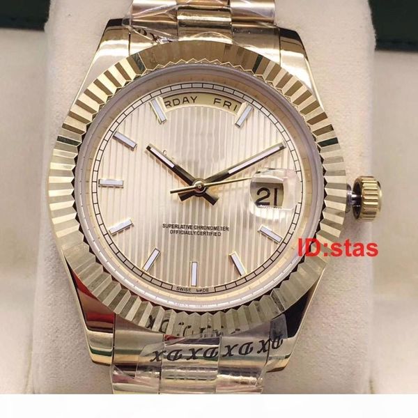 

luxury mens watch yellow gold daydate day-date president automatic men fluted bezel folding clasp watches wristwatches, Slivery;brown