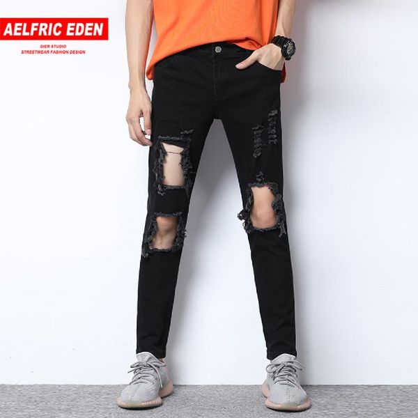 

Aelfric Eden Hip Hop Hole Skinny Male Jeans 2019 Fashion Streetwear Straight Pants Vintage Harajuku Casual Joggers Mens Trousers