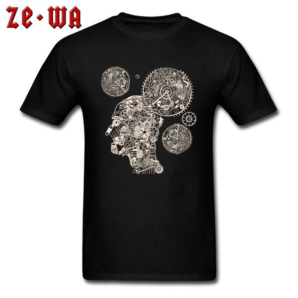 

creative t shirt clock machine gear mechanism pattern short sleeve men's tshirt 100% cotton crew neck men t-shirt black