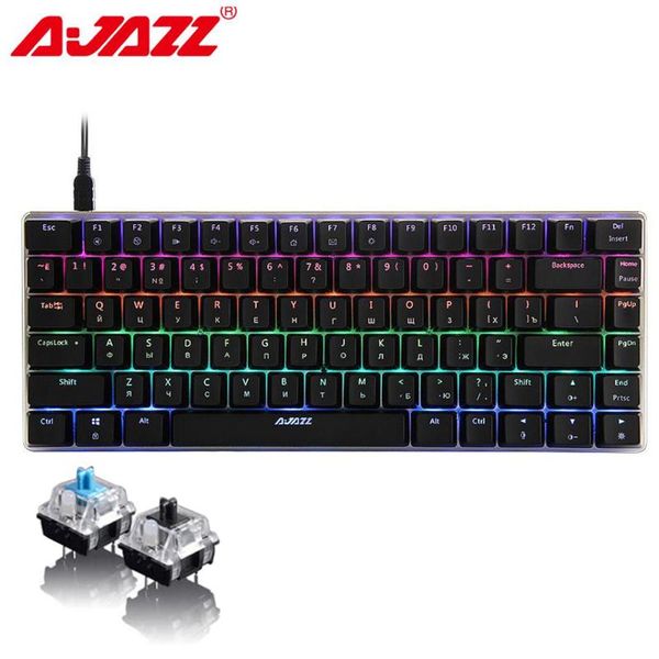 

keyboards ajazz ak33 russian/english wired gaming mechanical keyboard 82 key blue/black switch rgb anti-ghosting for pro gamer