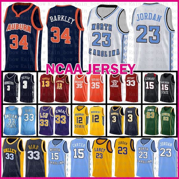 

michael 23 jd ncaa auburn charles 34 barkley basketball jersey valley high school indiana state university larry 33 bird murray ja 12 morant, Black