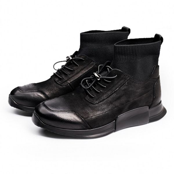 

2020 designer man casual shoes lace up genuine leather boots mens luxury round toe black spring autumn work boots