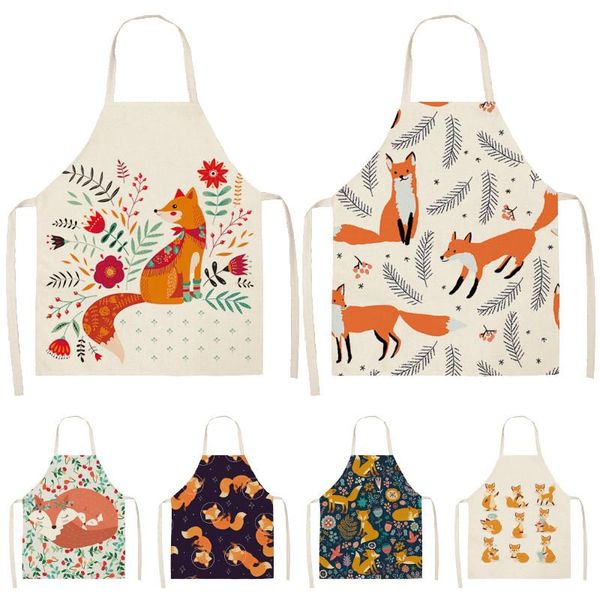 

5365cm wql0159 женщины без рукавов талии выпечка готовит kawaii fox кухня bib главных животные белья печатного пинафора хлопок фартуки sqcfq