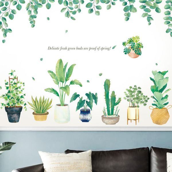 

self adhesive home bonsai pattern potted flower pvc tv background wall sticker
