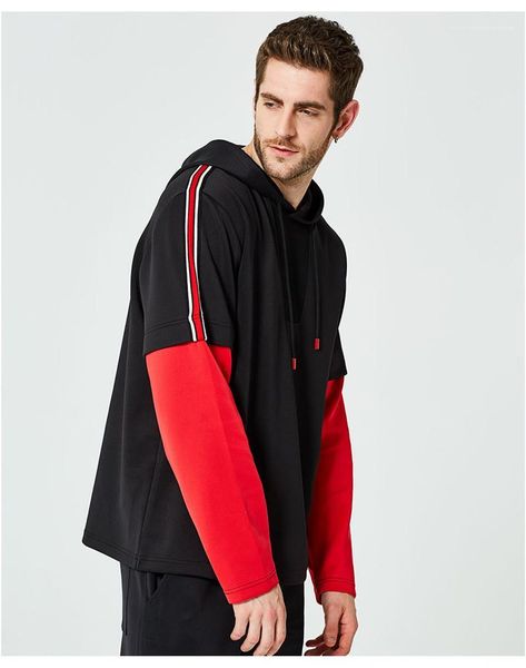 

color o neck sweatshiirts fake 2pcs mens clothing spring autumn male designer casual hoodie loose contrast, Black