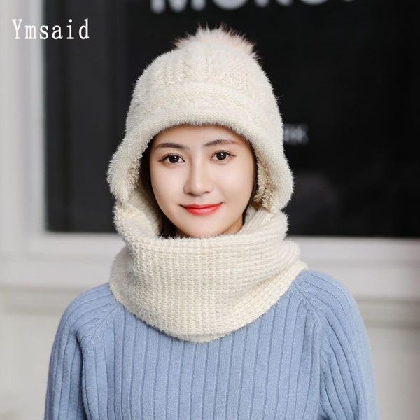 

ski girl 2020 new brand hair solid color knitted hats scarf hat set women's winter hat thick beanie skullies female, Blue;gray