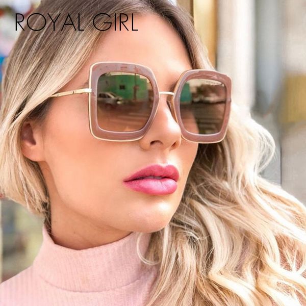 

royal girl square oversized sunglasses women vintage brand design gradient sun glasses female new fashion accessory uv400 ss893, White;black