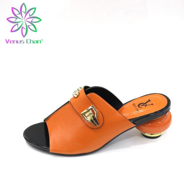 

plus size 43 italian slippers for women ladies girls mid heeled shoes rhinestone jewelry pendant square heels summer, Black