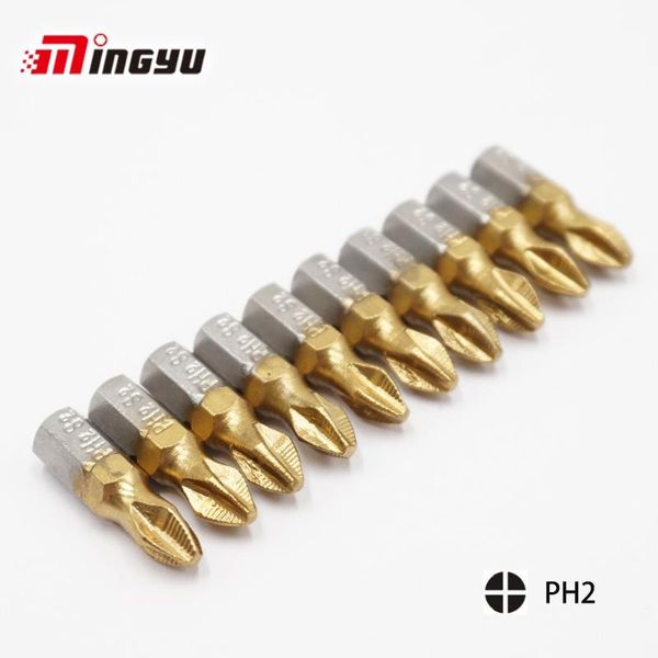 

10pcs ph2 screwdriver bits titanium coated 1/4'' hex shank 25mm screwdrivers kit power household repair tools drill bit