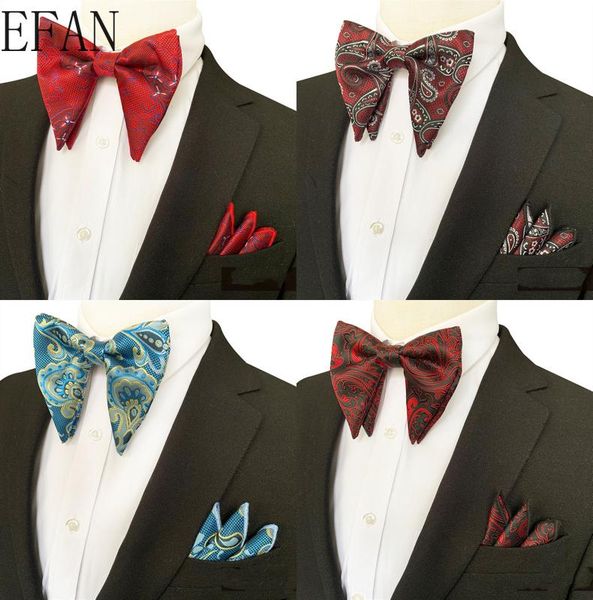 

paisley silk business bowtie men vintage wine carved fashion novelty ties black wedding bow tie pocket square handkerchief set, Blue;purple