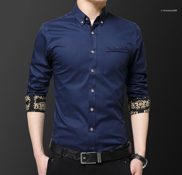 

neck designer casual male shirt mens gentlemen long sleeve fashion business dress shirts embroidery flower autumn lapel, White;black