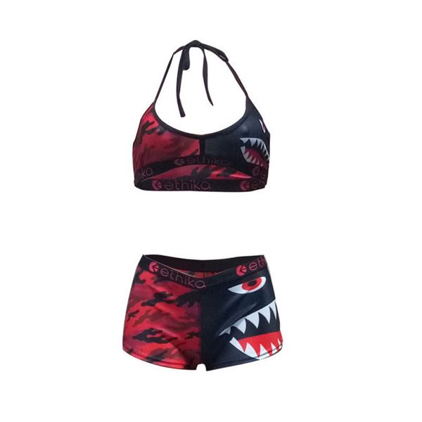 

ethika women swimsuit tie up bra + shorts two piece set summer swimming short pants outfits bikinis shark camo swimsuit women 2 piece e, Gray