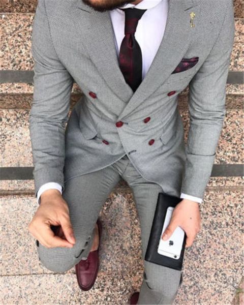 

classic peak lapel wedding tuxedos slim fit suits for men groomsmen suit two pieces prom formal suits (jacket+pants+tie) w228, Black;gray