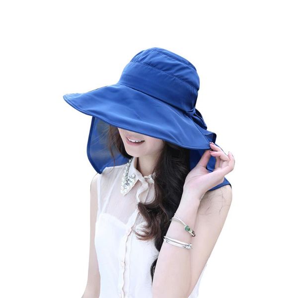 

women beach floppy visor sun hat anti uv neck protection foldable dome fishing summer casual adjustable wide brim outdoor, Blue;gray