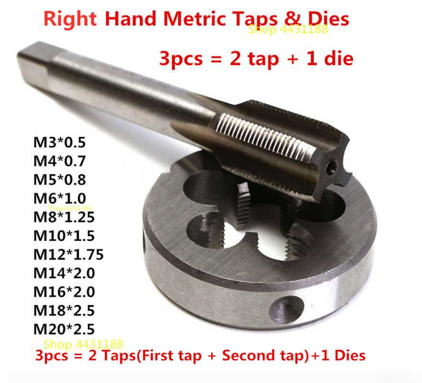 

3pcs/lot m3/m4/m5/m6/m8/m10/m12/m14/m16/m18/m20 matching combination metric taps and dies righthand taps and dies ing