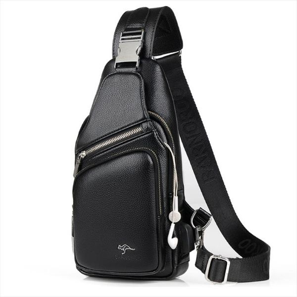 

men chest bag leather waterproof with usb charging earphone hole casual messenger shoulder bag for male crossbody bag waist pack