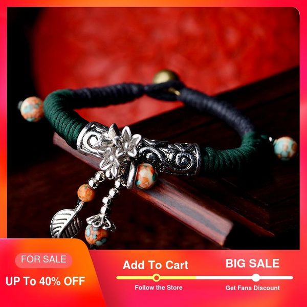

trendy bangle bracelet for women ethnic style colored natural stone ball copper alloy leaf drop wrap chain vintage jewelry 2020, Black