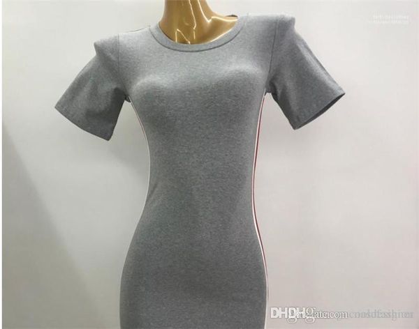 

female dresses fashion designer striped panelled ladies clothing women summer pure color dress casual crew neck pencil, Black;gray