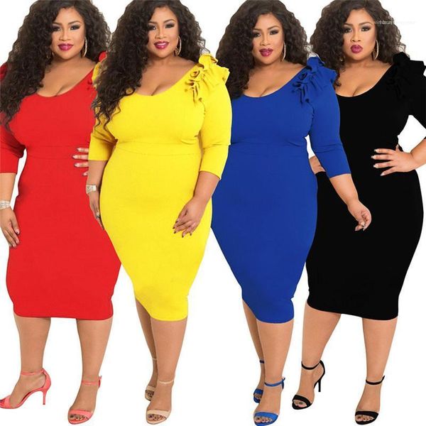 

autumn casual slim 3/4 sleeved scoop neck bodycon dresses womens fashion designer dresses plus size dresses solid color, Black;gray