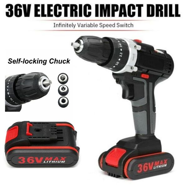 

36v electric impact drill 25+3 torque stage cordless drill wrench wireless electric set with led 2 speeds +battery