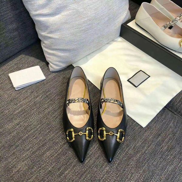 

2020 summer new designer woman dress shoes 100% leather fashion brand pointed shoes metal letter luxury lady flat casual shoes size 35-41, Black