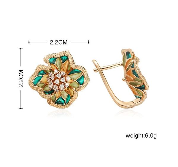 

blucome flower stud earrings cubic zircon enamel women lady party wedding prom ear decoration jewelry accessories002, Golden;silver