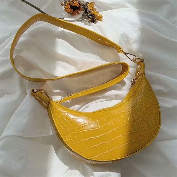

female handbags banana designer bags women embossed pu leather crocodile womens bags wide strap 2020