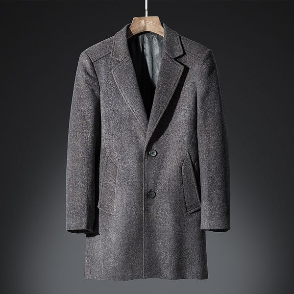 

fashion korean style long pockets wool coat turn down collar wool blend coat and jacket long sleeve men coats autumn winter, Black