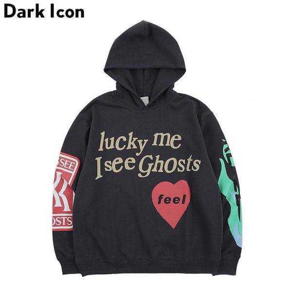 

dark icon lucky me i see ghosts fleece hoodie men 2019 spring letters flame printed hip hop hoodies mens sweatshirts and hoodies t200608, Black