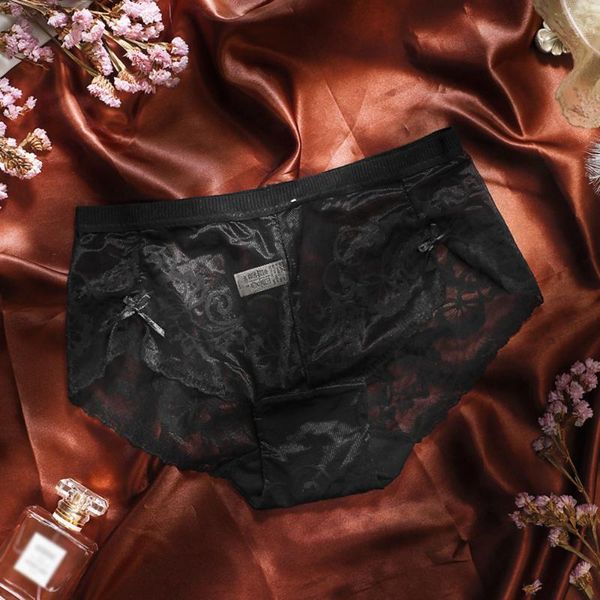 

summer new ladies underwear breathable lace underwear mid-waist seamless briefs, Black;pink